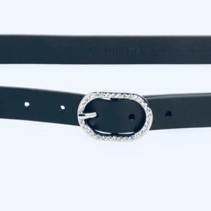New! Rebecca Minkoff Leather Belt with Pavé Crystal Buckle. Size L